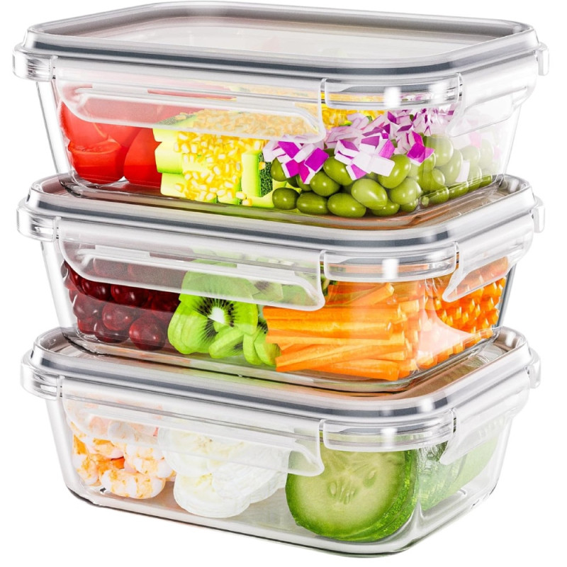 Pojemniki szklane 1040 ml prostokątne lunchbox Florina Frigo zestaw 3 sztuki żaroodporne hermetyczne