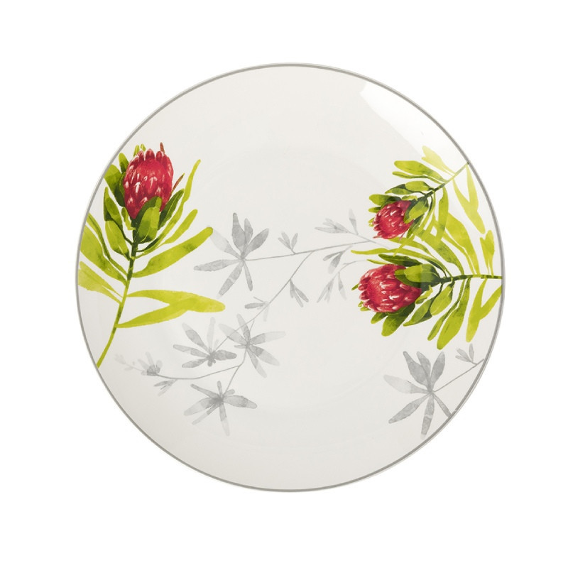 Serwis obiadowy porcelanowy Florina Protea 18 elementów zestaw talerzy dla 6 osób piękny wzór kwiaty