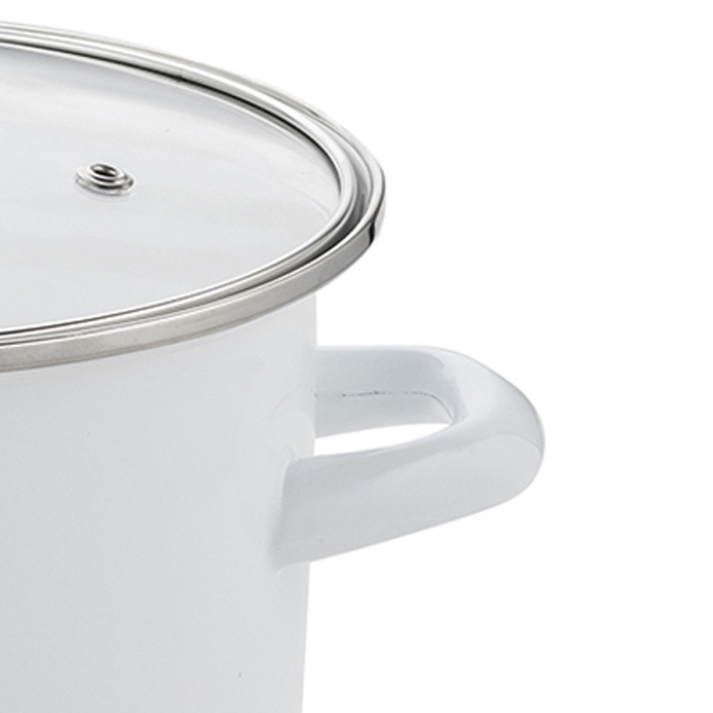 Garnek emaliowany prosty 2,65 L z pokrywką szklaną 18 cm biały w kwiaty Protea Florentyna gaz indukcja