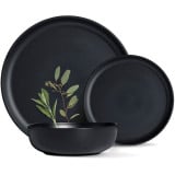 Serwis obiadowy porcelanowy MG Home Artena 18 elementów zestaw talerzy dla 6 osób czarny