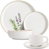 Serwis obiadowy porcelanowy MG Home Artena 26 elementów zestaw talerzy filiżanek dla 6 osób nakrapiany