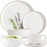 Serwis obiadowy porcelanowy MG Home Artena 42 elementy zestaw talerzy filiżanek misek dla 6 osób nakrapiany