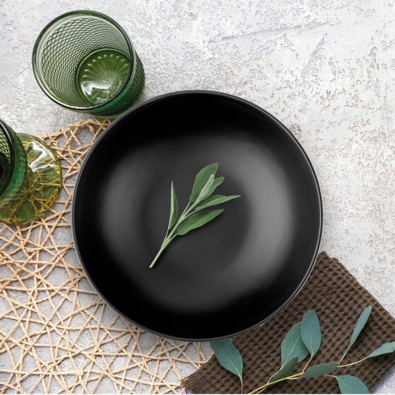 Serwis obiadowy porcelanowy MG Home Artena 22 elementy zestaw talerzy misek dla 6 osób czarny