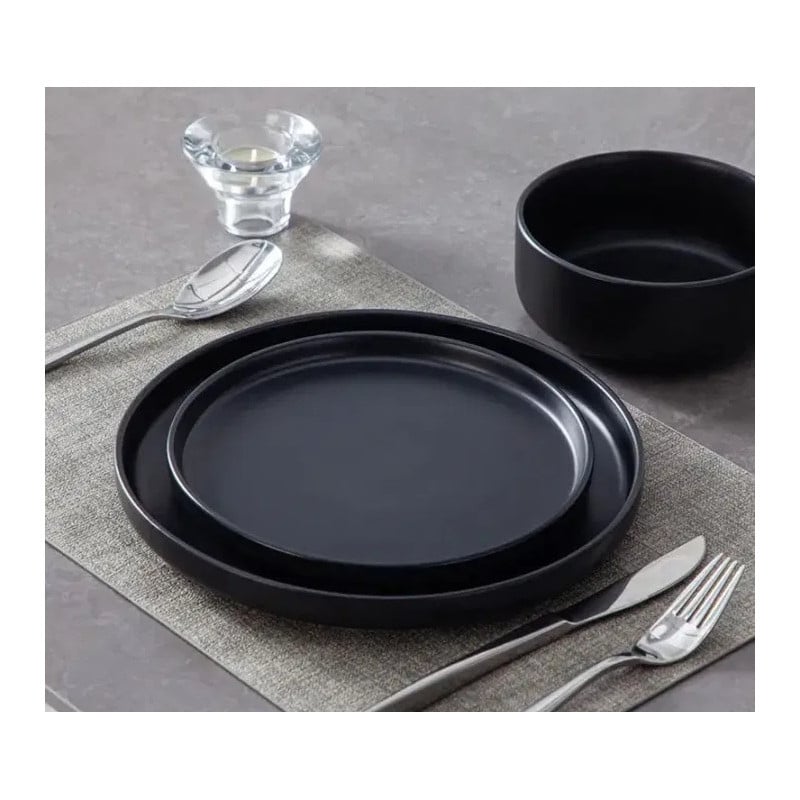 Serwis obiadowy porcelanowy MG Home Artena 22 elementy zestaw talerzy misek dla 6 osób czarny