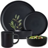 Serwis obiadowy porcelanowy MG Home Artena 28 elementy zestaw talerzy kubków misek dla 6 osób czarny