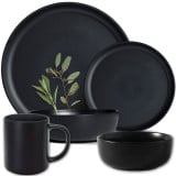 Serwis obiadowy porcelanowy MG Home Artena 32 elementy zestaw talerzy kubków misek dla 6 osób czarny