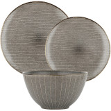 Serwis obiadowy porcelanowy Florina Stripes Gray 18 elementów zestaw talerzy dla 6 osób szare