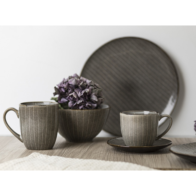 Serwis obiadowy porcelanowy Florina Stripes Gray 18 elementów zestaw talerzy dla 6 osób szare
