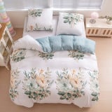 Pościel 200x220 bawełna satynowa dwustronna GierekHoff gruba 3 części GH 3051 kwiaty zielona