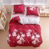 Pościel 200x220 bawełna satynowa dwustronna GierekHoff gruba 3 części GH 3052 kwiaty czerwona