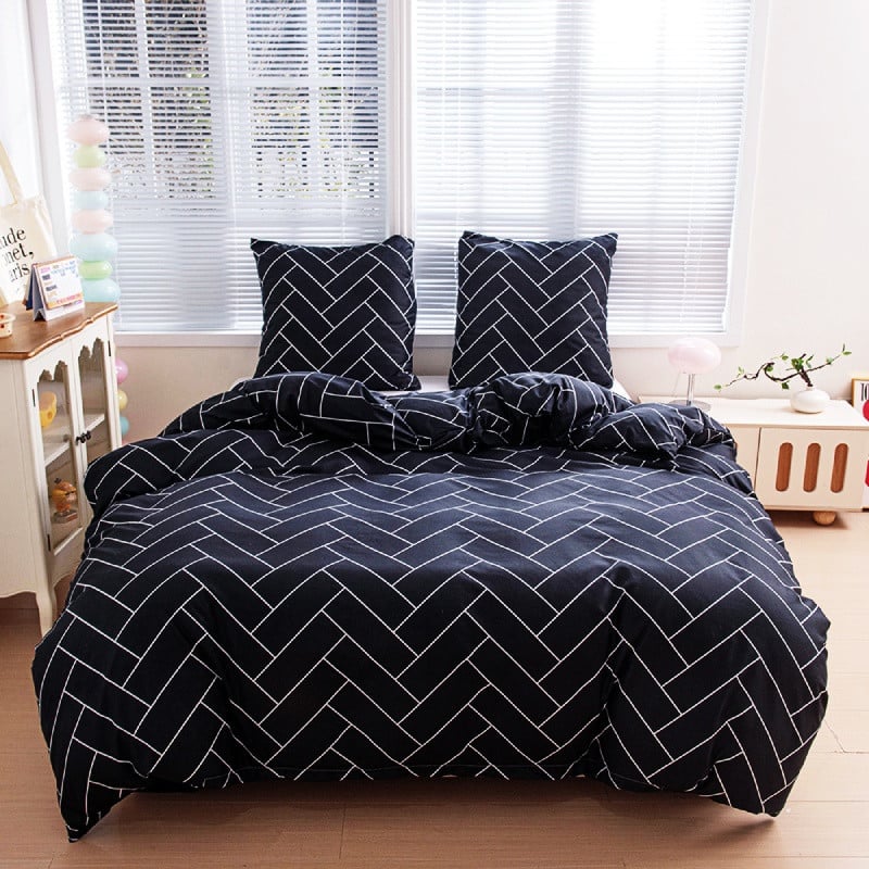 Pościel 200x220 bawełna satynowa dwustronna GierekHoff gruba 3 części GH 3069 czarna mozaika