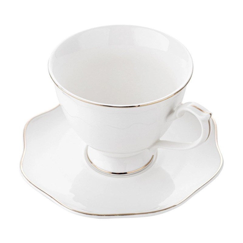 Serwis kawowy dla 6 osób Liric porcelana zestaw filiżanek ze spodkami 6+6 biały Florina