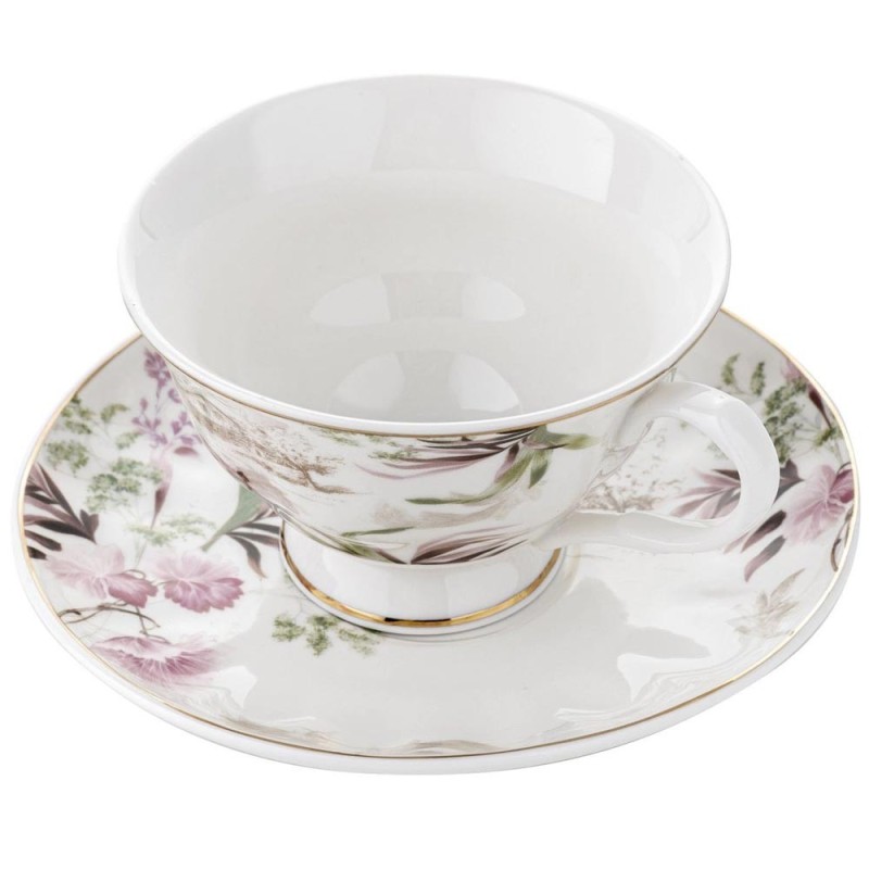 Serwis kawowy dla 2 osób Idilla porcelana zestaw filiżanek ze spodkami 2+2 biały Florina