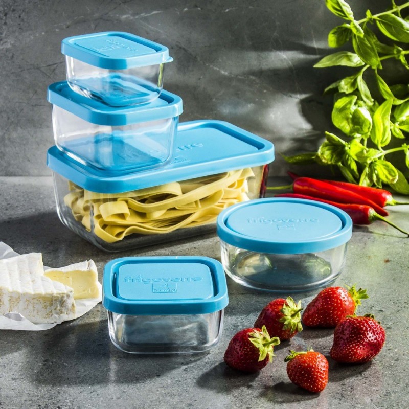 Pojemniki szklane zestaw 5 sztuk lunchbox Bormiolli Rocco Frigoverre żaroodporne hermetyczne