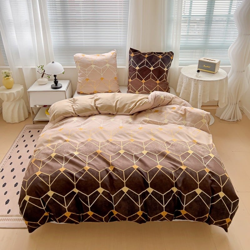 Pościel 160x200 bawełna satynowa dwustronna GierekHoff gruba 3 części GH 3078 brązowe heksy