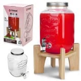 Słój szklany z kranikiem 4 L z drewnianym stojakiem do lemoniady napojów wody Tragar 44035