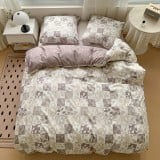 Pościel 200x220 bawełna satynowa dwustronna GierekHoff gruba 3 części GH 3089 beżowa w kwadraty