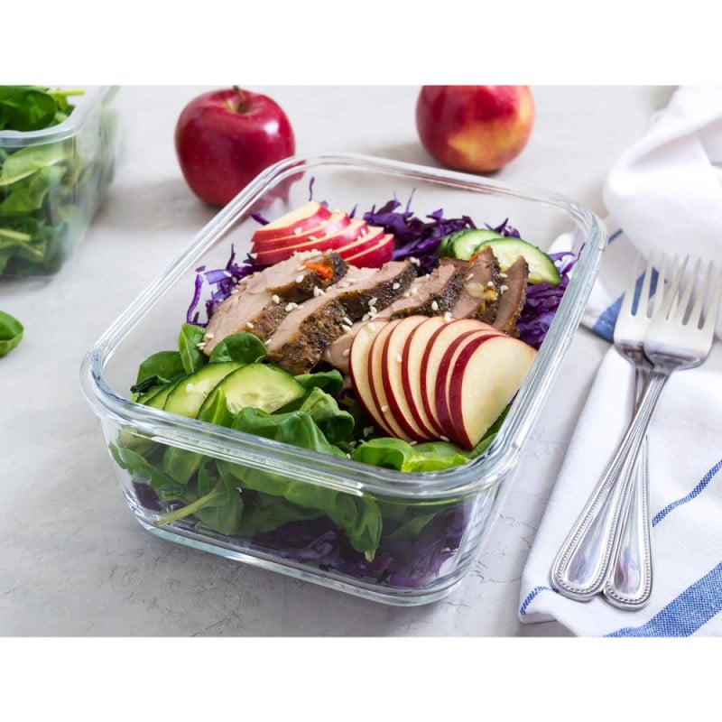 Pojemniki szklane 1500 ml prostokątne lunchbox Fresh zestaw 3 sztuki żaroodporne hermetyczne