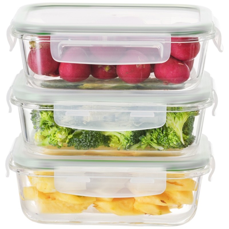 Pojemniki szklane 1500 ml prostokątne lunchbox Fresh zestaw 3 sztuki żaroodporne hermetyczne