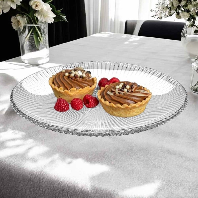 Talerzyki deserowe 20 cm i patera 25 cm szklane Florina Rimini zestaw 13 sztuk spodek na ciasto deser