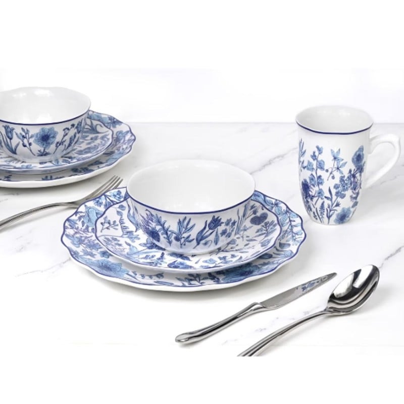 Serwis obiadowy porcelanowy 18 elementów zestaw talerzy dla 6 osób kwiaty Colette Florina