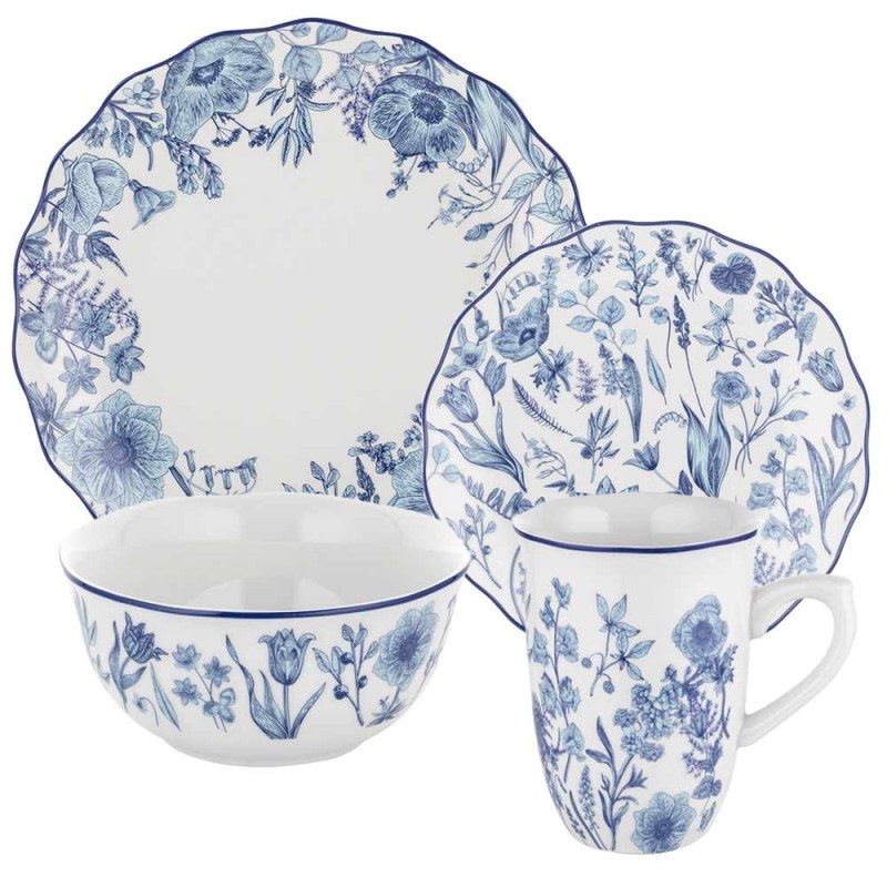 Serwis obiadowy porcelanowy 24 elementów zestaw talerzy dla 6 osób kwiaty Colette Florina