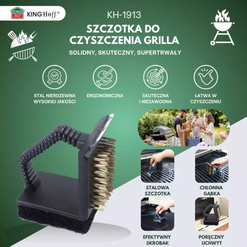 Szczotka do czyszczenia grilla 3w1 skrobak+szczotka+gąbka Kinghoff KH 1913
