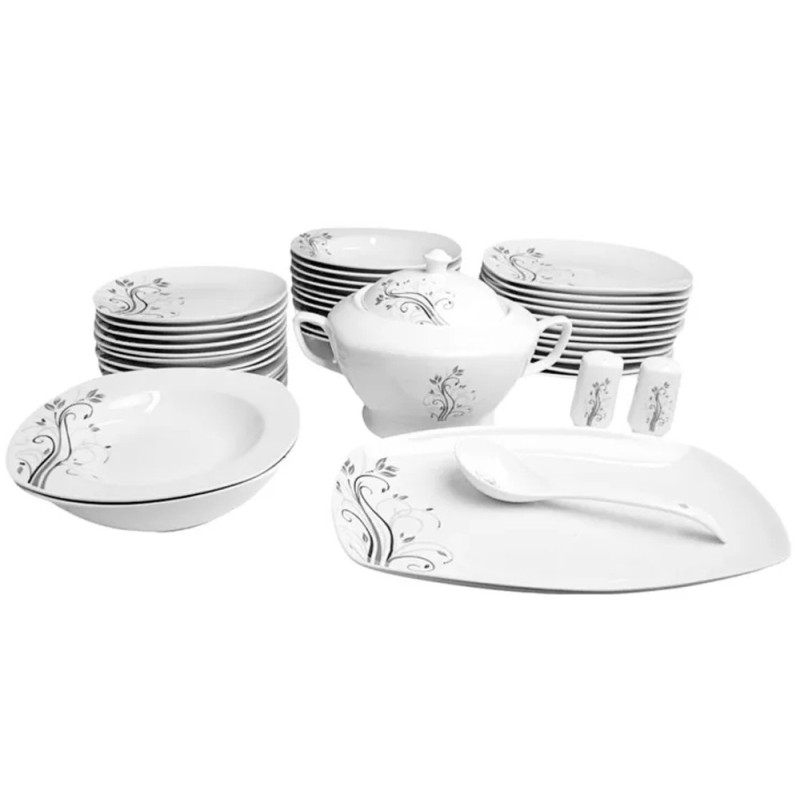 Serwis obiadowy porcelana 43 elementy komplet na 12 osób biały + dodatki Violet VC 460