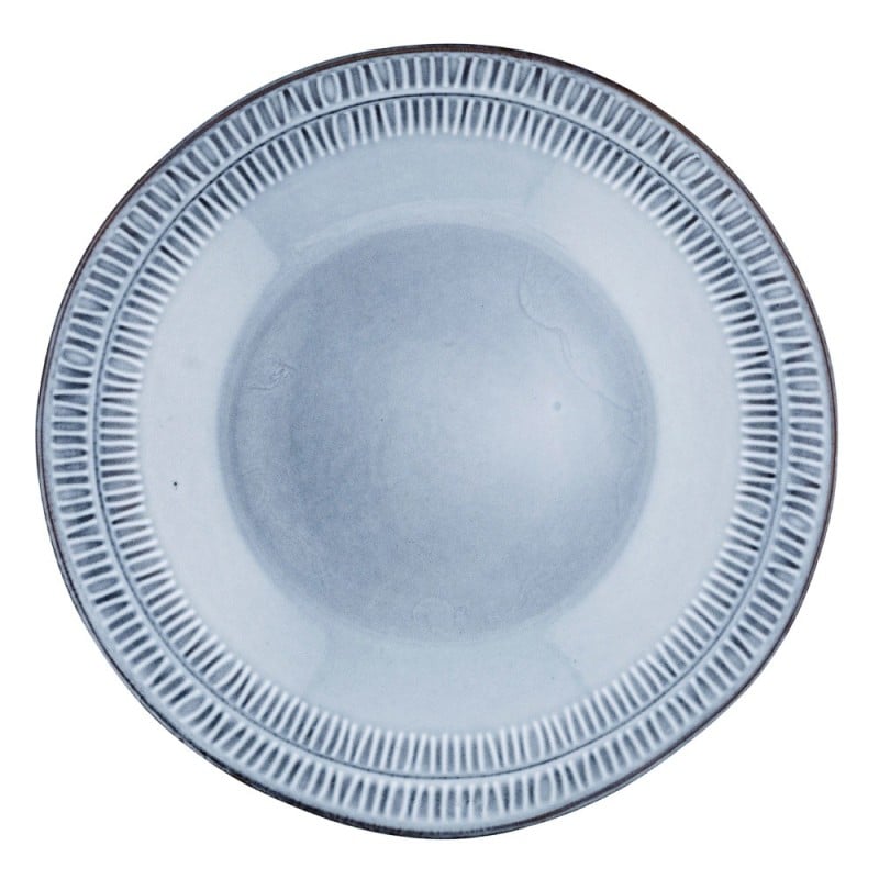 Serwis obiadowy porcelanowy Florina Almond Blue 30 elementów zestaw talerzy z kubkami i salaterkami dla 6 osób niebieskie
