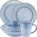 Serwis obiadowy porcelanowy Florina Almond Blue 30 elementów zestaw talerzy z kubkami i salaterkami dla 6 osób niebieskie