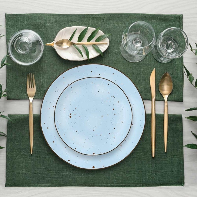 Serwis obiadowy porcelanowy MG Home Gemma Blue 12 elementów zestaw talerzy dla 4 osób niebieskie nakrapiane