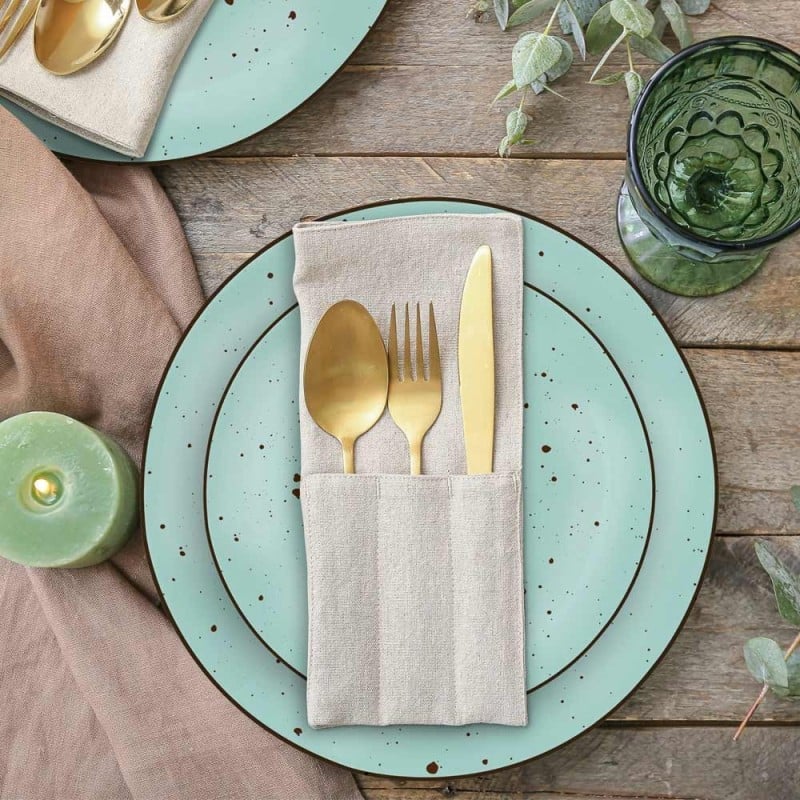 Serwis obiadowy porcelanowy MG Home Gemma Green 18 elementów zestaw talerzy dla 6 osób zielone nakrapiane