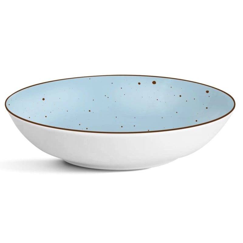 Serwis obiadowy porcelanowy MG Home Gemma Blue 18 elementów zestaw talerzy dla 6 osób niebieskie nakrapiane