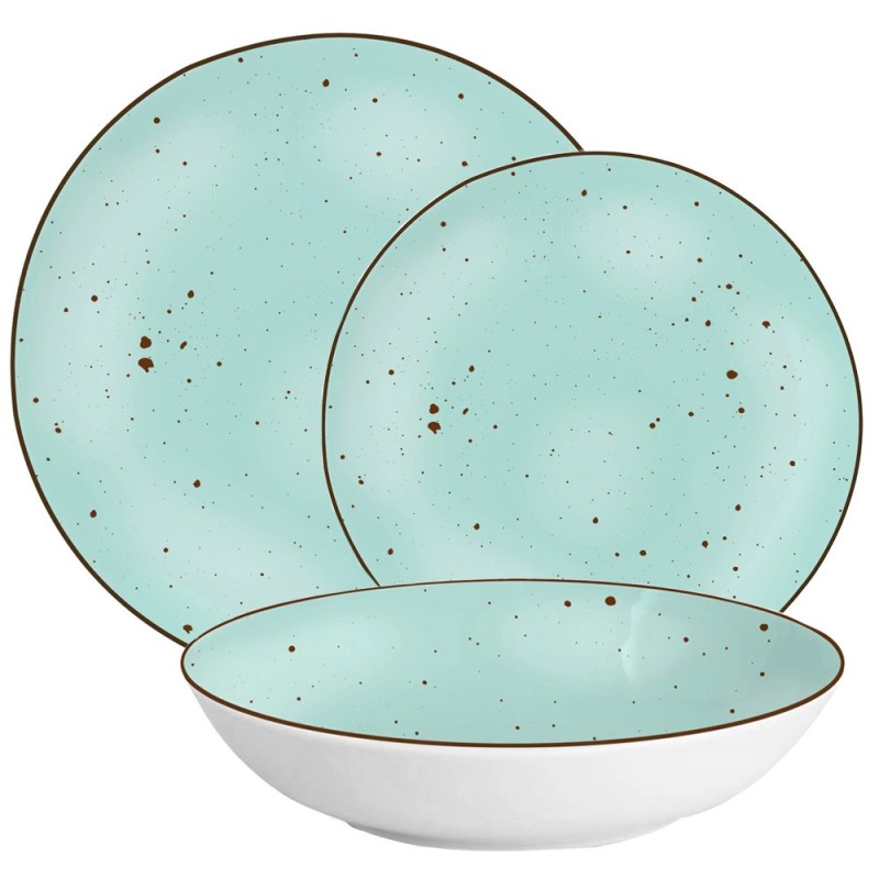 Serwis obiadowy porcelanowy MG Home Gemma Green 18 elementów zestaw talerzy dla 6 osób zielone nakrapiane