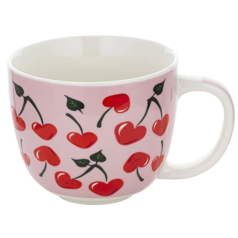 Kubki porcelanowe Florina Owocówki 400 ml zestaw 6 kubków białe wzór owoce