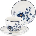Komplet 6 filiżanek ze spodkami i 6 talerzyków 20 cm porcelana Florina Fiordi 240 ml do kawy zestaw białe ze wzorem kwiatowym