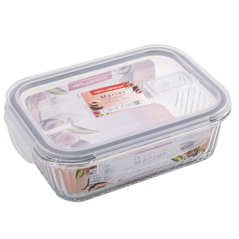 Pojemniki szklane ryflowane Florina Mariet lunchbox 1500/1050/640/370 ml żaroodporne hermetyczne zestaw 4 sztuki