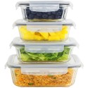Pojemniki szklane ryflowane Florina Mariet lunchbox 1500/1050/640/370 ml żaroodporne hermetyczne zestaw 4 sztuki
