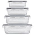 Pojemniki szklane ryflowane Florina Mariet lunchbox 1500/1050/640/370 ml żaroodporne hermetyczne zestaw 4 sztuki