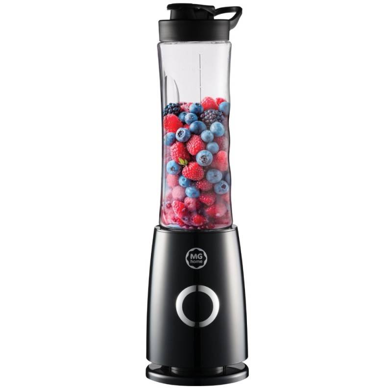 Blender personalny MG Home 500 ml 260W Butelka z ustnikiem, pokrywka i ostrze ze stali nierdzewnej czarny