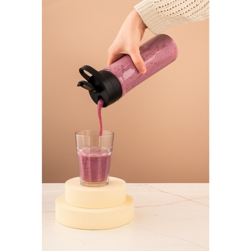 Blender personalny MG Home 500 ml 260W Butelka z ustnikiem, pokrywka i ostrze ze stali nierdzewnej czarny