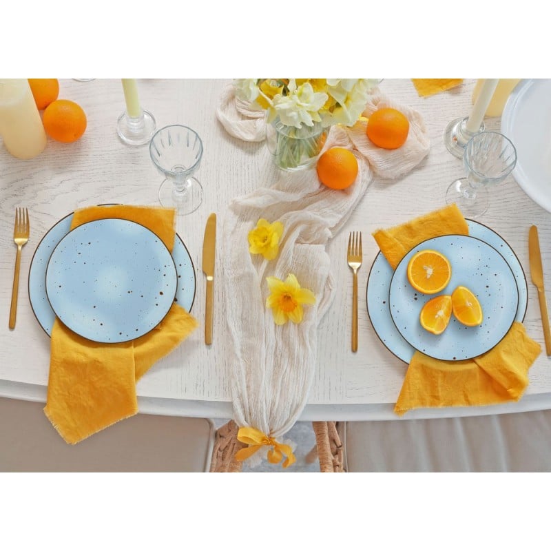 Serwis obiadowy 36 elementów porcelanowy MG Home Gemma Blue zestaw talerzy dla 12 osób niebieskie nakrapiane