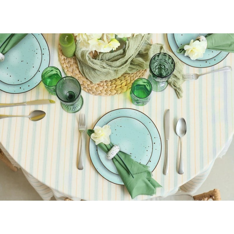 Serwis obiadowy 36 elementów porcelanowy MG Home Gemma Green zestaw talerzy dla 12 osób miętowe nakrapiane