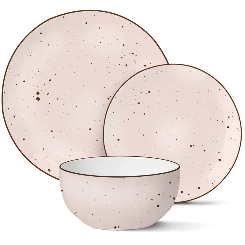 Serwis obiadowy 36 elementów porcelanowy MG Home Gemma Pink zestaw talerzy dla 12 osób różowych nakrapiane