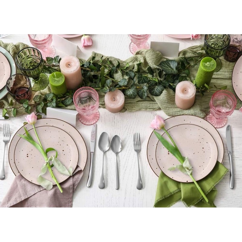 Serwis obiadowy 36 elementów porcelanowy MG Home Gemma Pink zestaw talerzy dla 12 osób różowych nakrapiane