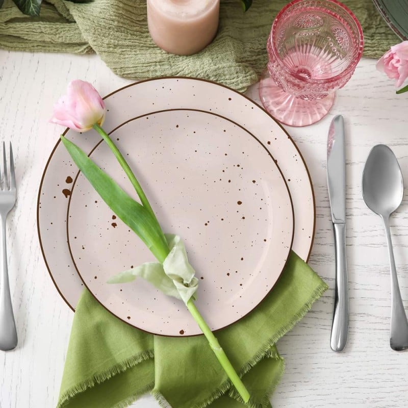 Serwis obiadowy 36 elementów porcelanowy MG Home Gemma Pink zestaw talerzy dla 12 osób różowych nakrapiane