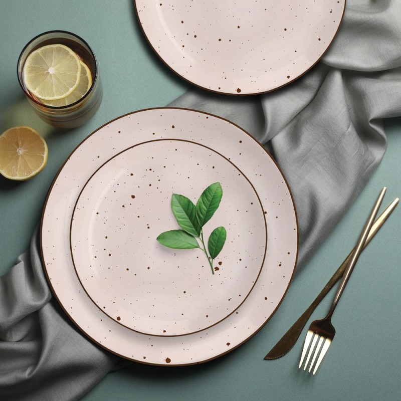 Serwis obiadowy 36 elementów porcelanowy MG Home Gemma Pink zestaw talerzy dla 12 osób różowych nakrapiane