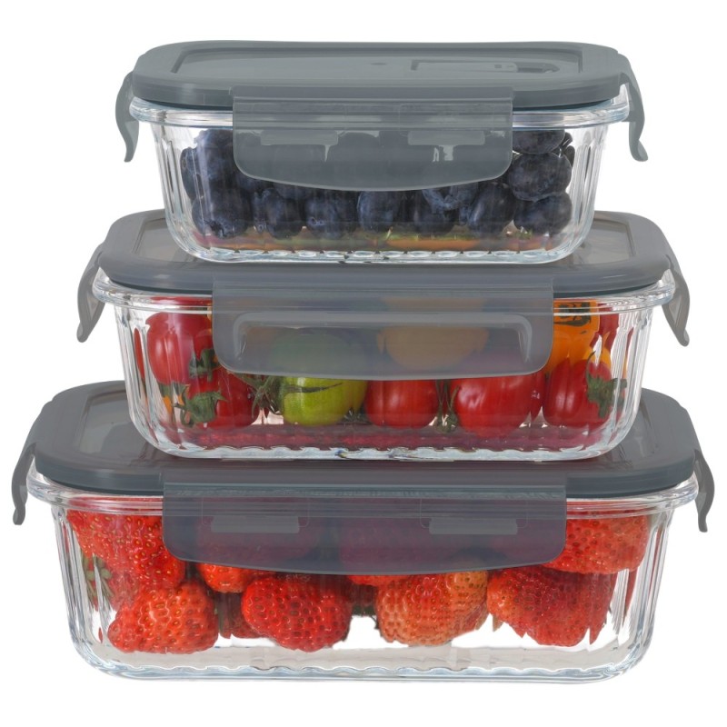 Pojemniki szklane lunchbox GierekHoff Riffle 1500/1000/400 ml żaroodporne szczelne GH 1107