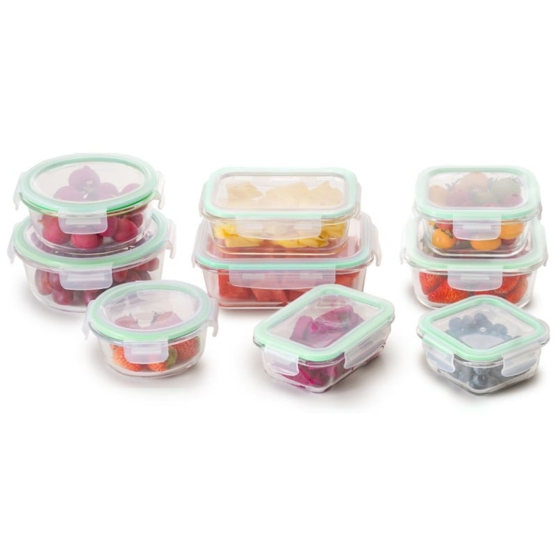 Pojemniki szklane zestaw 9 sztuk lunchbox GierekHoff Corio do przechowywania żaroodporne hermetyczne GH 1110