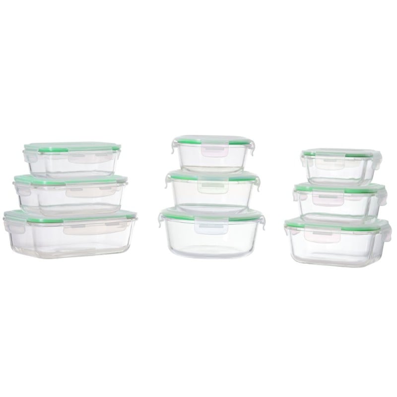 Pojemniki szklane zestaw 9 sztuk lunchbox GierekHoff Corio do przechowywania żaroodporne hermetyczne GH 1110